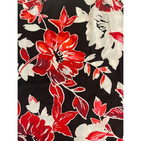 WHBM Black Red/Pink and White Tie-Sleeve Floral Blouse 2 - Picture 6 of 7